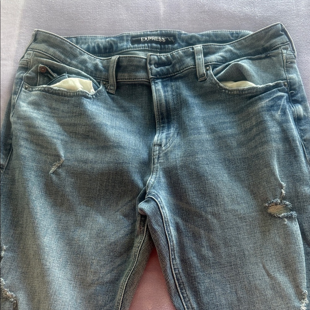 Express Men's Distressed Light Blue Slim Jeans 34/32 Slim